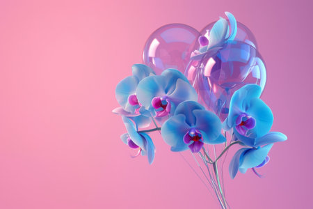 A close up of a bunch of colorful orchidsの素材