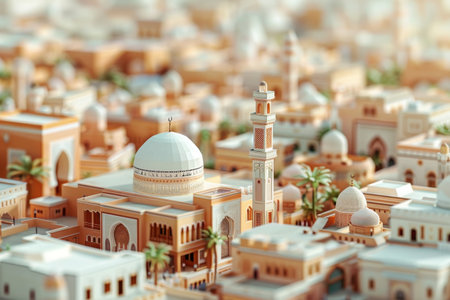 A city with many buildings and a large dome on top of one of them. The buildings are colorful and the sky is cloudyの素材