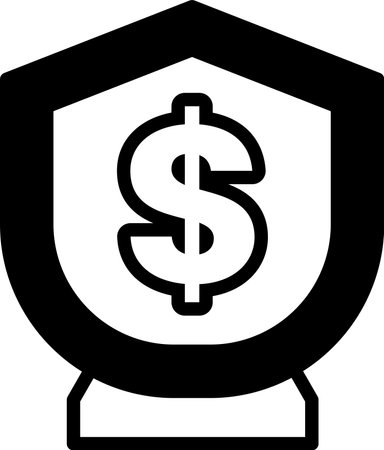 A black and white image of a dollar sign with a shield around it. The dollar sign is surrounded by a black shield, which gives the image a sense of protection and securityのイラスト素材