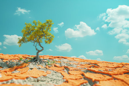 A cracked and weathered surface, possibly a dried-up riverbed or a dried-up lake bed. The surface is covered in small rocks and debris, giving it a rough and desolate appearanceの素材