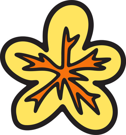 A flower with a black outline and white petals. The flower is drawn in a stylized way, with a lot of detail and a sense of movement. Scene is whimsical and playfulのイラスト素材