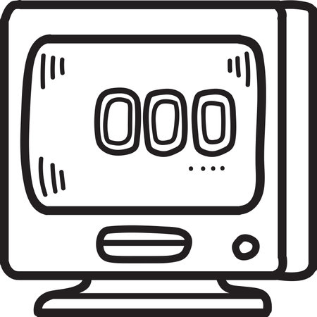 A cartoon drawing of a microwave oven with a black background. The microwave is turned off and has a white knobのイラスト素材