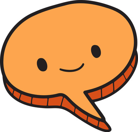 A cartoonish smiley face is drawn on a white background. The smiley face is surrounded by a speech bubble, which is also drawn in a cartoonish style. Scene is lighthearted and cheerfulのイラスト素材