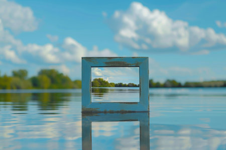 A large, empty pool with a colorful wall and a colorful sky in the background. The pool is surrounded by a white wall and the water is calmの素材
