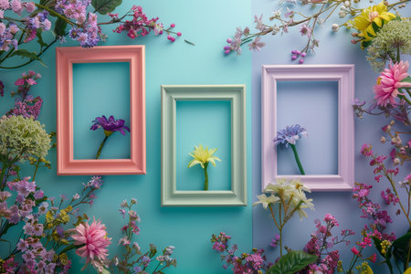 A frame of yellow flowers is surrounded by green leaves. The image has a bright and cheerful moodの素材