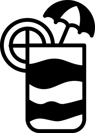 A black and white image of a drink with a straw and a slice of orangeのイラスト素材