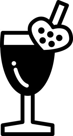 A glass of wine with a heart shaped strawberry on top. The wine glass is filled with a clear liquid and the strawberry is placed on top of itのイラスト素材