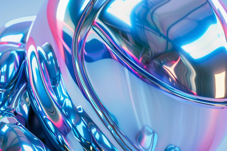 A silver helmet with a shiny surface. The helmet is reflective and has a metallic appearance. The person wearing the helmet is standing in front of a blue skyの素材