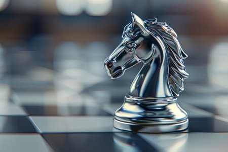 A horse head is on a chess board. The horse is in a position to attack the opponent's kingの素材