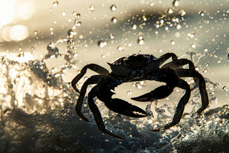 A big crab in the sea at sunsetの素材