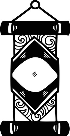 a Illustration of scroll sign, hand drawn in Chinese style.のイラスト素材