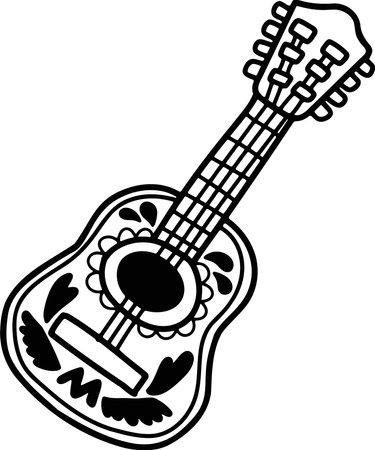 a Mexican style guitar illustration Hand drawn in line styleのイラスト素材