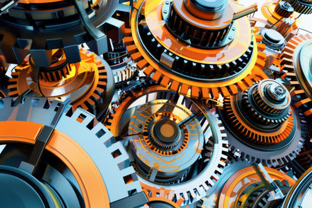 the Close up photo of cogs in a machine. in the electronic conceptの素材