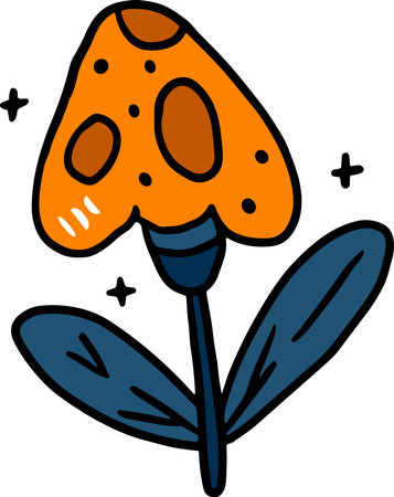 A mushroom with a smiley face drawn on it. The mushroom is surrounded by stars. The image has a whimsical and playful moodのイラスト素材