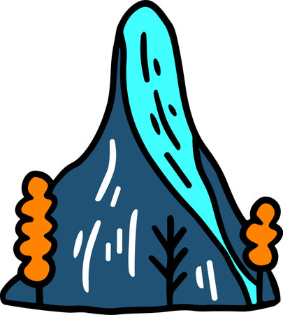 A mountain with trees in the background. The mountain is covered in snow and the sky is cloudyのイラスト素材