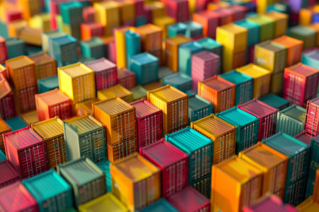 A colorful stack of boxes with a variety of colors. The boxes are piled on top of each other, creating a visually appealing and vibrant scene. Concept of organization and structureの素材