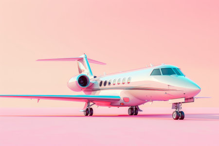 A white jet plane is parked on a runway with a sky in the background. The plane is the main focus of the image, and the pink sky creates a serene and calming atmosphereの素材