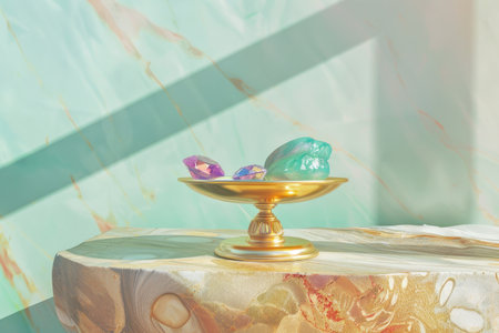 A scale with two different colored gems on each sideの素材