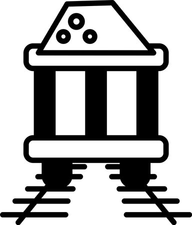 A black and white drawing of a train car with a pile of rocks on top. Scene is calm and peaceful, as the train car is not in motionのイラスト素材