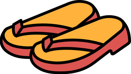 Japanese sandals are shown in black and white. The flip flops are positioned in such a way that they appear to be on a white background. Concept of simplicity and minimalismのイラスト素材