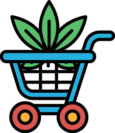 a icon or logo Shopping cart with marijuana leaves in line styleのイラスト素材