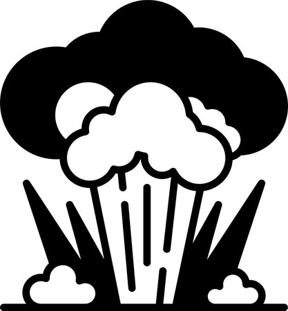 A black and white illustration of a cloud of smoke with a black and white outline. Scene is intense...