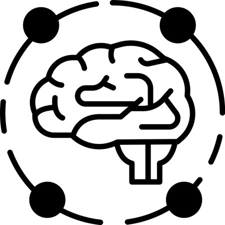 A black and white drawing of a brain with a circle around it. The circle is filled with other circles, which represent the connections between the brain and other parts of the bodyのイラスト素材