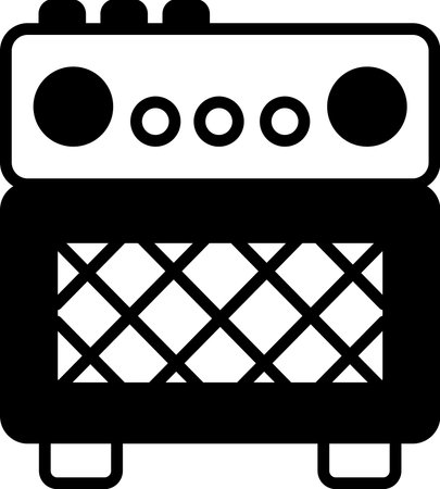 A black and white image of a speaker with a black background. The speaker is a small, square shaped device with a black and white designのイラスト素材