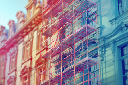 A building with a red ladder on itの素材