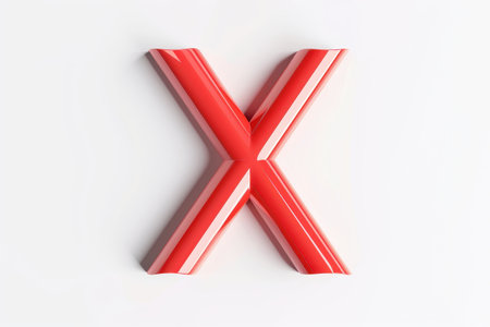 A large, red X made of glass. The X is surrounded by a blue background, and the red color of the X stands out against the blueの素材