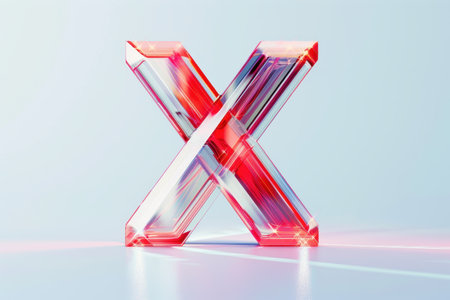 A large, red X made of glass. The X is surrounded by a blue background, and the red color of the X stands out against the blueの素材