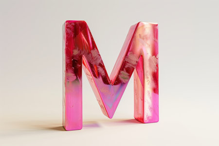 The letter M is made up of two different colors, blue and pink. The blue and pink colors are arranged in a way that creates a sense of balance and harmony. The letter M is also very stylizedの素材
