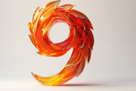 The number nine is written in fire. The flames are orange and the number is surrounded by them. The image has a fiery and bold feel to itの素材