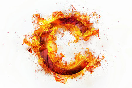 The letter C is made out of fire. The fire is orange and red, and it looks like it's dancingの素材