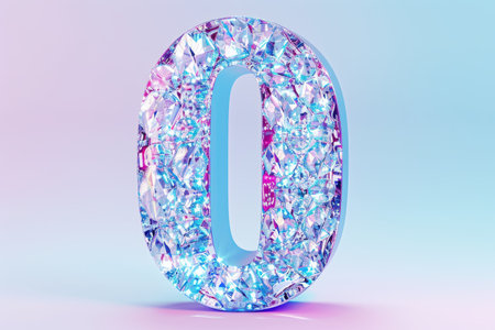 A pink diamond shaped number 0 with a lot of diamonds on itの素材