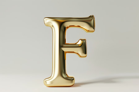 The letter F is made of gold and is shiny. It is a large letter that stands out on a white backgroundの素材