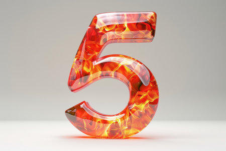 The number 5 is made of fire and is glowing in the image. The fire gives the number a sense of energy and excitementの素材