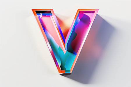 The letter V is lit up in neon colors and he is surrounded by a storm of lightning bolts. The image has a futuristic and edgy feel to it, with the bright colorsの素材