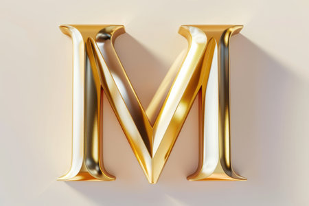 The letter M is made of gold and is shiny. It is a large letter that is very eye-catchingの素材