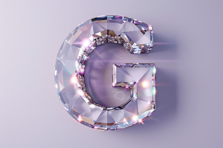A pink letter G with a diamond pattern on it. The letter is surrounded by a pink background, and the diamond pattern is made up of small, sparkling gems. The overall effect is a playful with Generative AIの素材