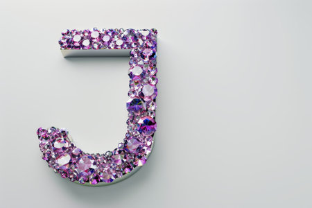 The letter J is made of small purple gems. The gems are arranged in a way that creates a unique and eye-catching design. Scene is one of creativity and artistic expression with Generative AIの素材