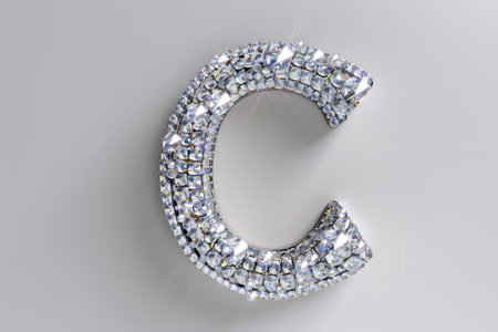 The letter C is made of ice and has a diamond-like appearance. It is a unique and intricate design that stands out against the white background with Generative AIの素材