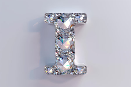 The letter I is made of three small diamonds. The diamonds are arranged in a way that they form the shape of the letter. The image has a shiny and elegant look to it, as if it were a piece of jewelry with Generative AIの素材