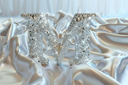 The letter M is made of small, sparkling diamonds. It is a beautiful and intricate design that catches the eye with Generative AIの素材