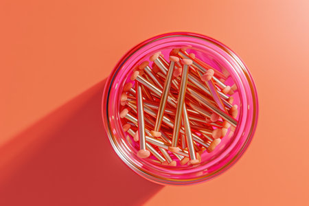 A jar filled with silver screws. The screws are of different sizes and shapes with Generative AIの素材