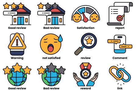 A Set of icons in line style in the concept About the business and reviewsのイラスト素材