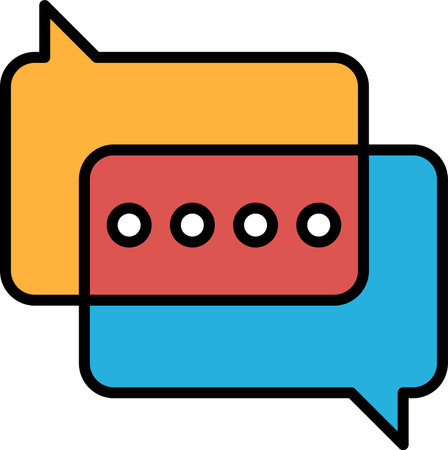 Two blue and red speech bubbles with a keypad in the middle. The keypad is surrounded by four dotsのイラスト素材