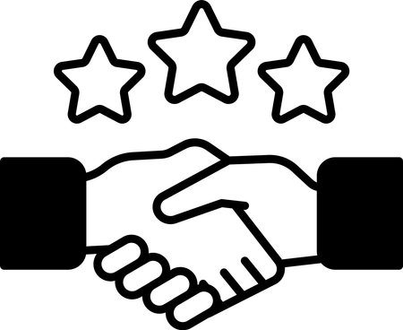 A handshake between two people with three stars in the background. The stars represent a positive outcome or achievementのイラスト素材