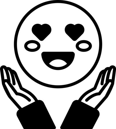 A black and white drawing of a smiling face with two hands reaching out to hug it. The drawing conveys a sense of warmth, love, and happinessのイラスト素材