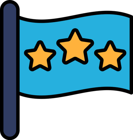 A blue flag with three stars on it. The flag is pointing to the rightのイラスト素材